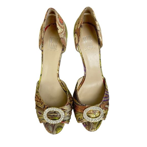 Pelle Moda Metallic Peep Toe Rhinestone Heels Leather Size 8 - Picture 5 of 9